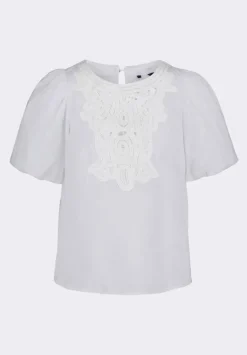 Leonella Women's Puff Sleeve Embroidered Blouse, White - WT0204P