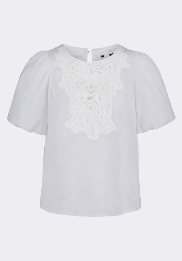 Leonella Women's Puff Sleeve Embroidered Blouse, White - WT0204P