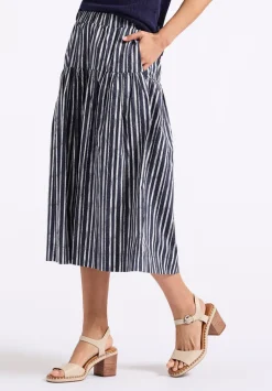 Lupita Women's Striped Tiered Midi Skirt, Mood Indigo - WS0014P