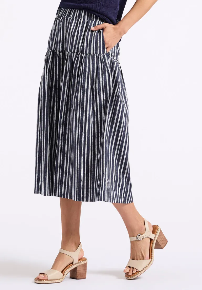 Lupita Women's Striped Tiered Midi Skirt, Mood Indigo - WS0014P