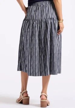 Lupita Women's Striped Tiered Midi Skirt, Mood Indigo - WS0014P