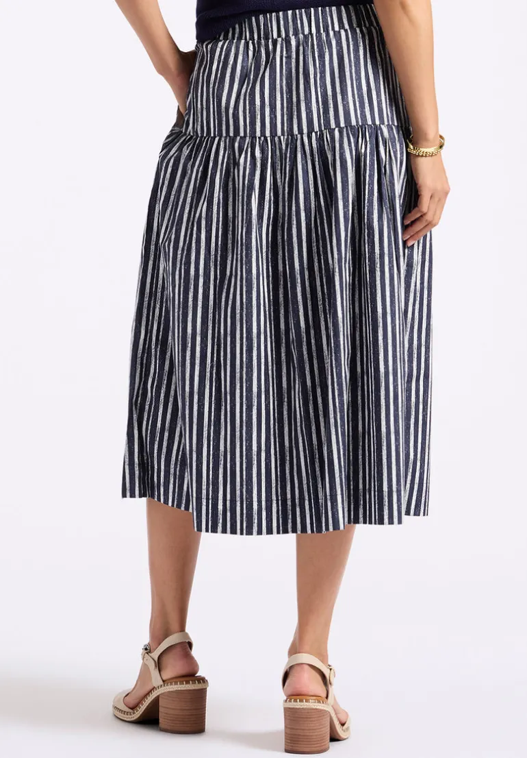 Lupita Women's Striped Tiered Midi Skirt, Mood Indigo - WS0014P
