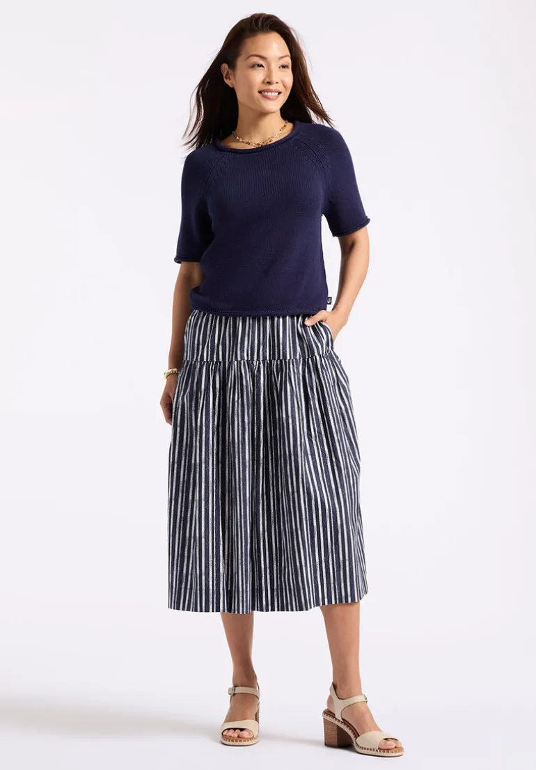 Lupita Women's Striped Tiered Midi Skirt, Mood Indigo - WS0014P