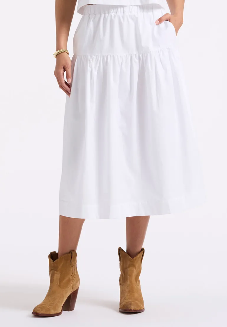 Lupita Women's Tiered Midi Skirt, White - WS0015P