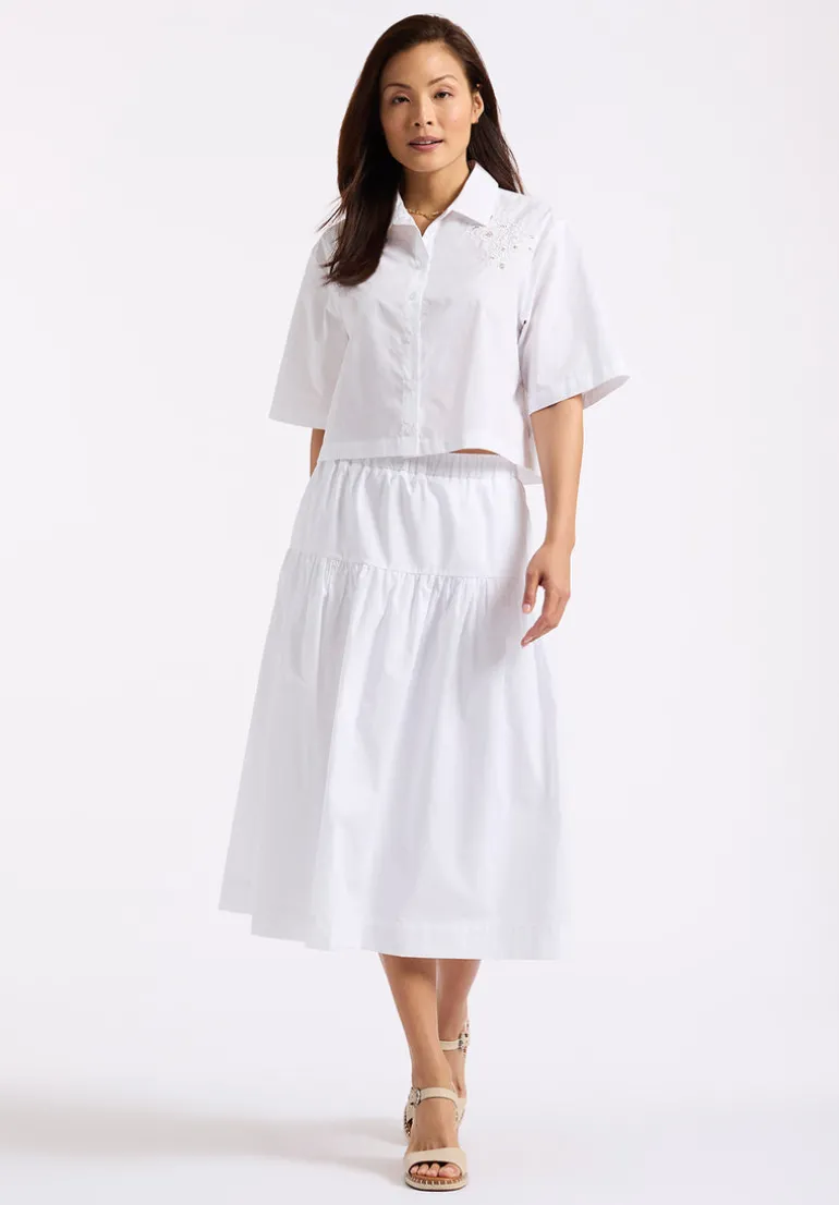 Lupita Women's Tiered Midi Skirt, White - WS0015P