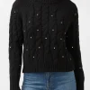 Magari Women's Long Sleeve Crewneck Cable Sweater in Black - SW0030H