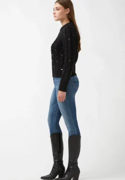 Magari Women's Long Sleeve Crewneck Cable Sweater in Black - SW0030H