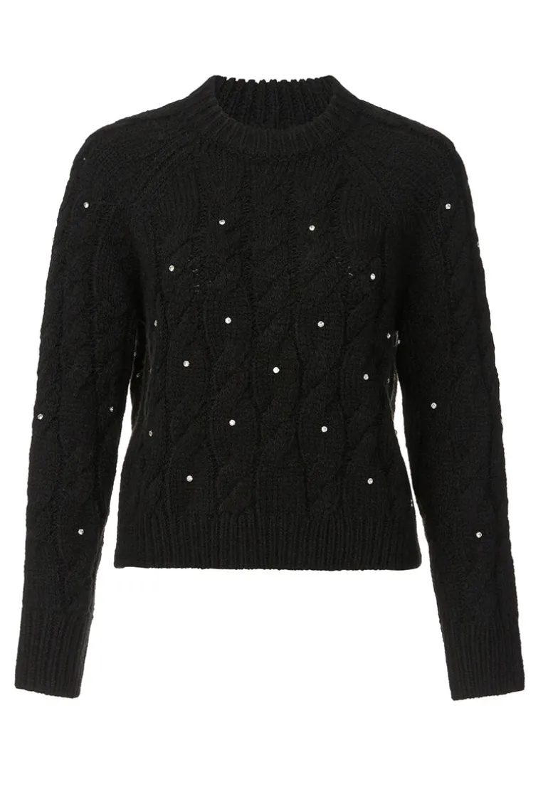 Magari Women's Long Sleeve Crewneck Cable Sweater in Black - SW0030H
