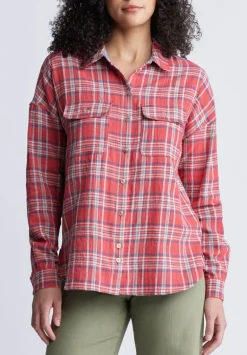 Malena Women’s Long Sleeve Plaid Shirt in Dark Pink - WT0081P