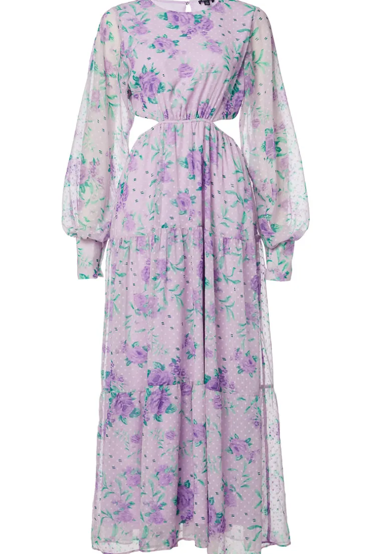 Marceline Women's Cut Out & Tiered Dress in Purple Floral - WD0531P