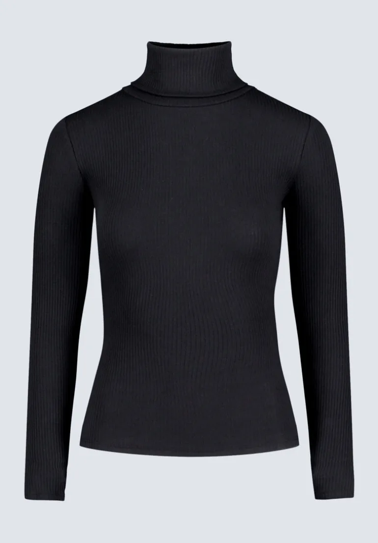 Mavra Women's Ribbed Turtleneck Top, Black - KT0164H