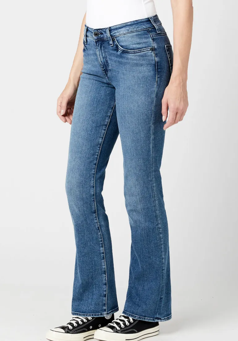 Mid Rise Bootcut Queen Women's Jeans in Whiskered and Sanded Blue - BL15831