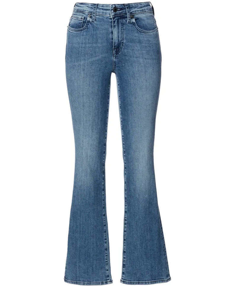 Mid Rise Bootcut Queen Women's Jeans in Whiskered and Sanded Blue - BL15831