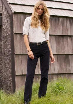 Mid Rise Straight Mary Women's Pants, Rinse Washed Navy - BL16007