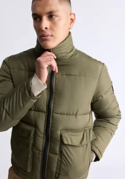 Nate Men’s Zip-up Puffer Jacket with Large Front Pockets, Army Green - OBMFE001