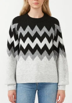 Nerissa Women's Crewneck Sweater in Black & Grey Chevron Print - SW0023F