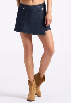 Olivia Women's Denim Skort with Overlap Detail, Indigo - BL16017