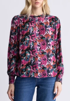Ottilie Women's Long-Sleeved Blouse, Dark Pink Floral - WT0120F
