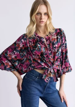 Ottilie Women's Long-Sleeved Blouse, Dark Pink Floral - WT0120F