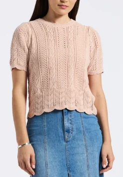 Posey Women's Short-Sleeve Crochet Knit Sweater Top, Cameo Rose - SW0108P
