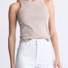 Regine Women's Ribbed Tank Top, Flax Beige - KT0119H