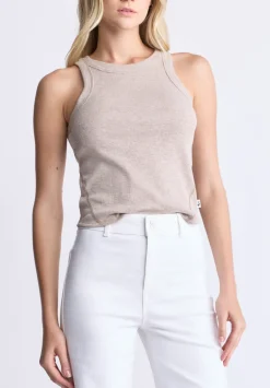 Regine Women's Ribbed Tank Top, Flax Beige - KT0119H