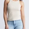 Regine Women's Ribbed Tank Top, Beige - KT0141S