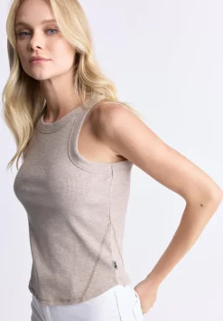 Regine Women's Ribbed Tank Top, Flax Beige - KT0119H