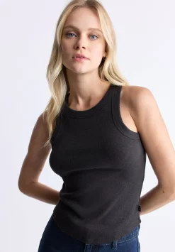 Regine Women's Ribbed Tank Top, Carbon black - KT0119H