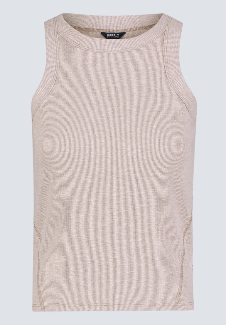 Regine Women's Ribbed Tank Top, Flax Beige - KT0119H