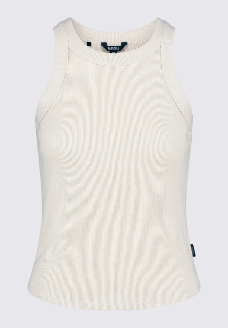 Regine Women's Ribbed Tank Top, Beige - KT0141S