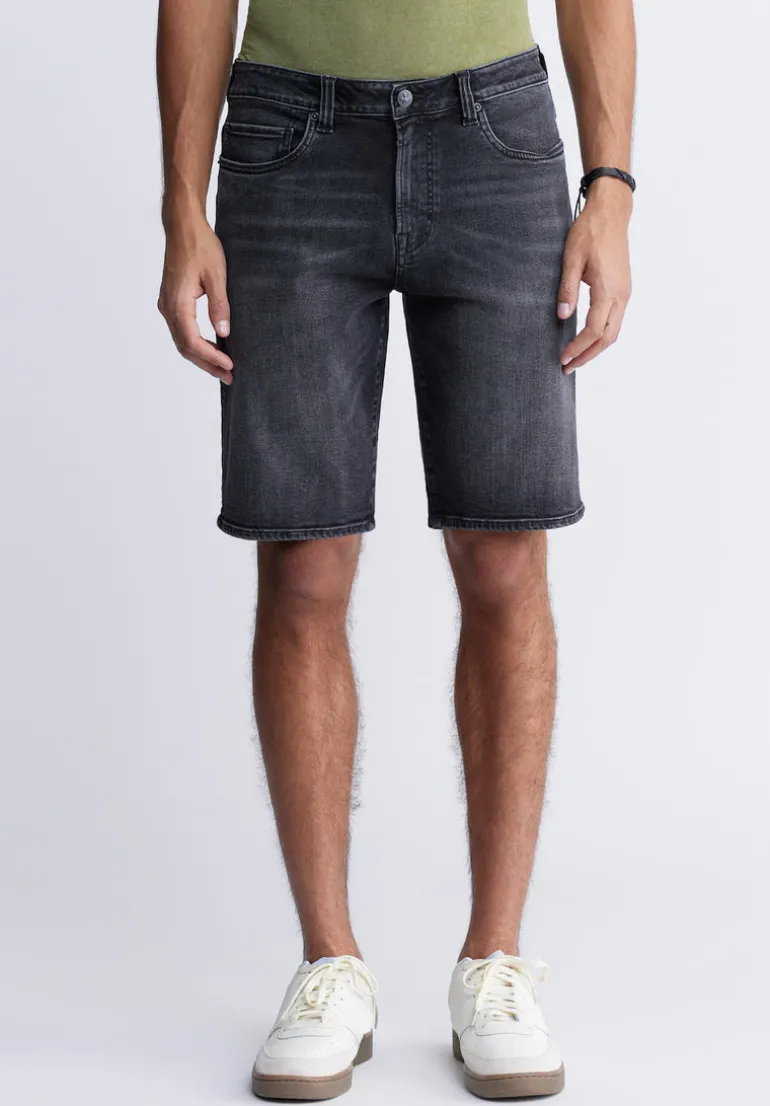 Relaxed Straight Dean Men's Denim Shorts in Crinkled Black - BM22849