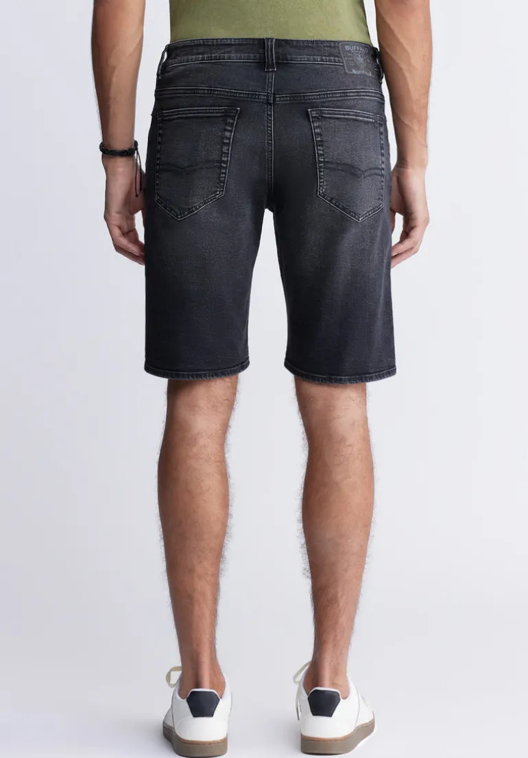 Relaxed Straight Dean Men's Denim Shorts in Crinkled Black - BM22849
