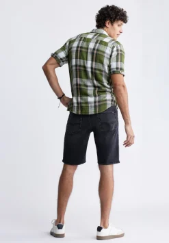 Relaxed Straight Dean Men's Denim Shorts in Crinkled Black - BM22849