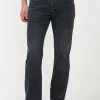 Relaxed Straight Driven Men's Jeans in Crinkled and Sanded Dark Blue - BM22639