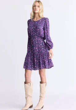 Rochelle Women's Floral Print Long-Sleeve Dress, Purple - WD0064H