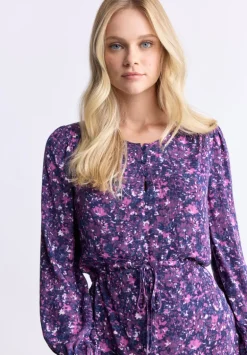 Rochelle Women's Floral Print Long-Sleeve Dress, Purple - WD0064H