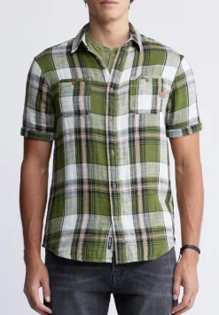 Sachino Men's Short-Sleeve Plaid Shirt in Sphagnum Green - BM24277