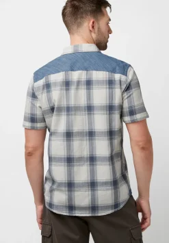 Sage Men's Short Sleeves Shirt in Plaid and Denim Blue - BM23882