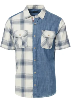 Sage Men's Short Sleeves Shirt in Plaid and Denim Blue - BM23882