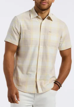 Sagrino Men's Short-Sleeve Plaid Fitted Shirt with Chest Pockets, Milk - BM24553