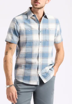 Sagrino Men's Short-Sleeve Plaid Fitted Shirt, Mirage Blue - BM24553