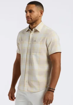 Sagrino Men's Short-Sleeve Plaid Fitted Shirt with Chest Pockets, Milk - BM24553