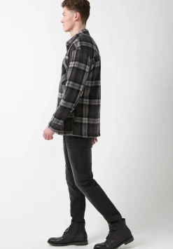 Sandis Fleece Shacket in Black Plaid - BPM14426
