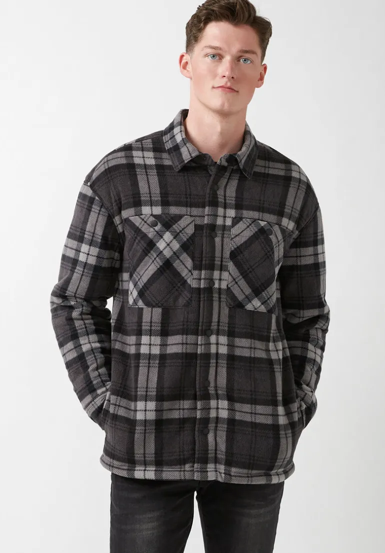 Sandis Fleece Shacket in Black Plaid - BPM14426