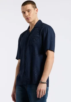 Sandro Men's Lightweight Short-Sleeve Bandana Print Camp Shirt, Whale - BM24554
