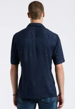 Sandro Men's Lightweight Short-Sleeve Bandana Print Camp Shirt, Whale - BM24554