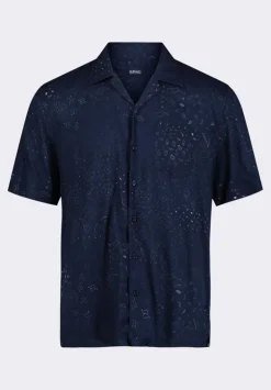 Sandro Men's Lightweight Short-Sleeve Bandana Print Camp Shirt, Whale - BM24554