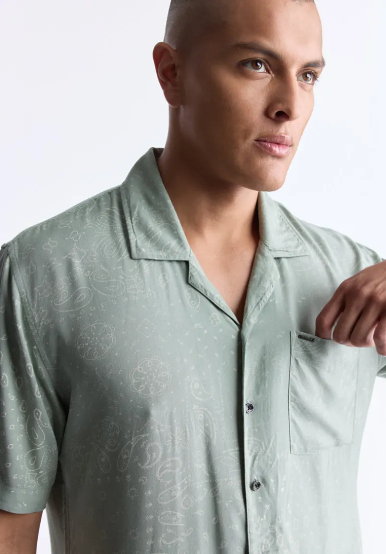 Santi Men's Paisley Print Short-Sleeve Shirt, Iceberg Green - BM24521