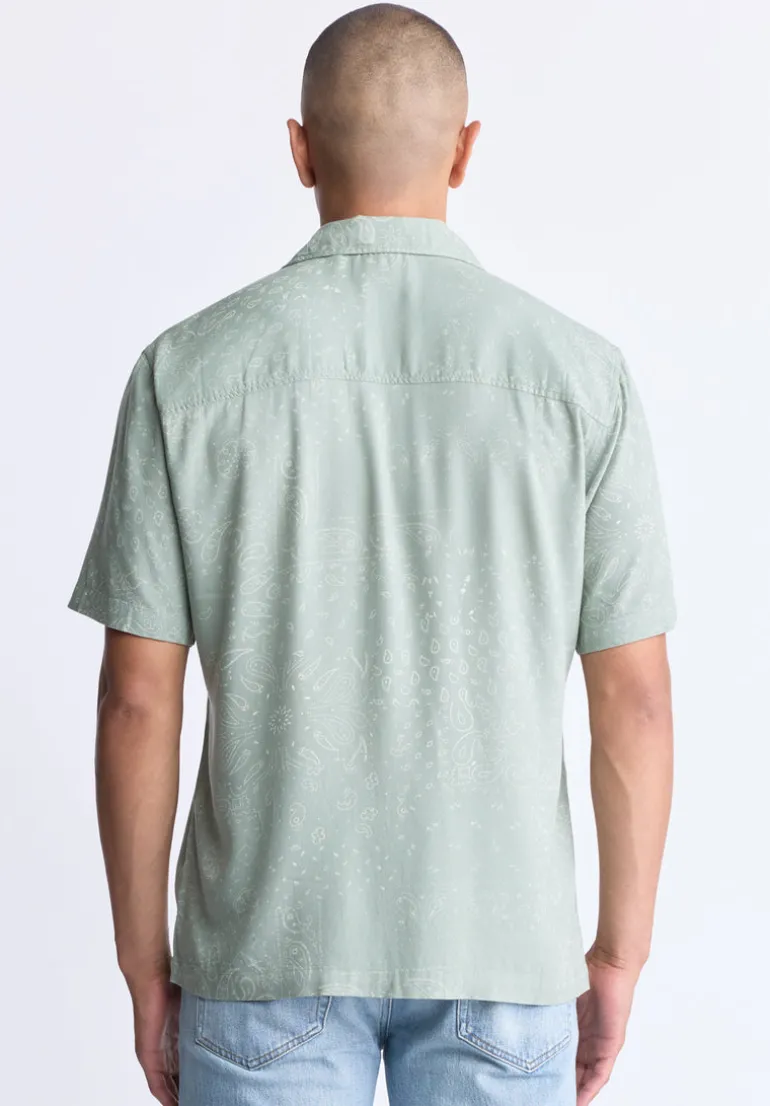 Santi Men's Paisley Print Short-Sleeve Shirt, Iceberg Green - BM24521